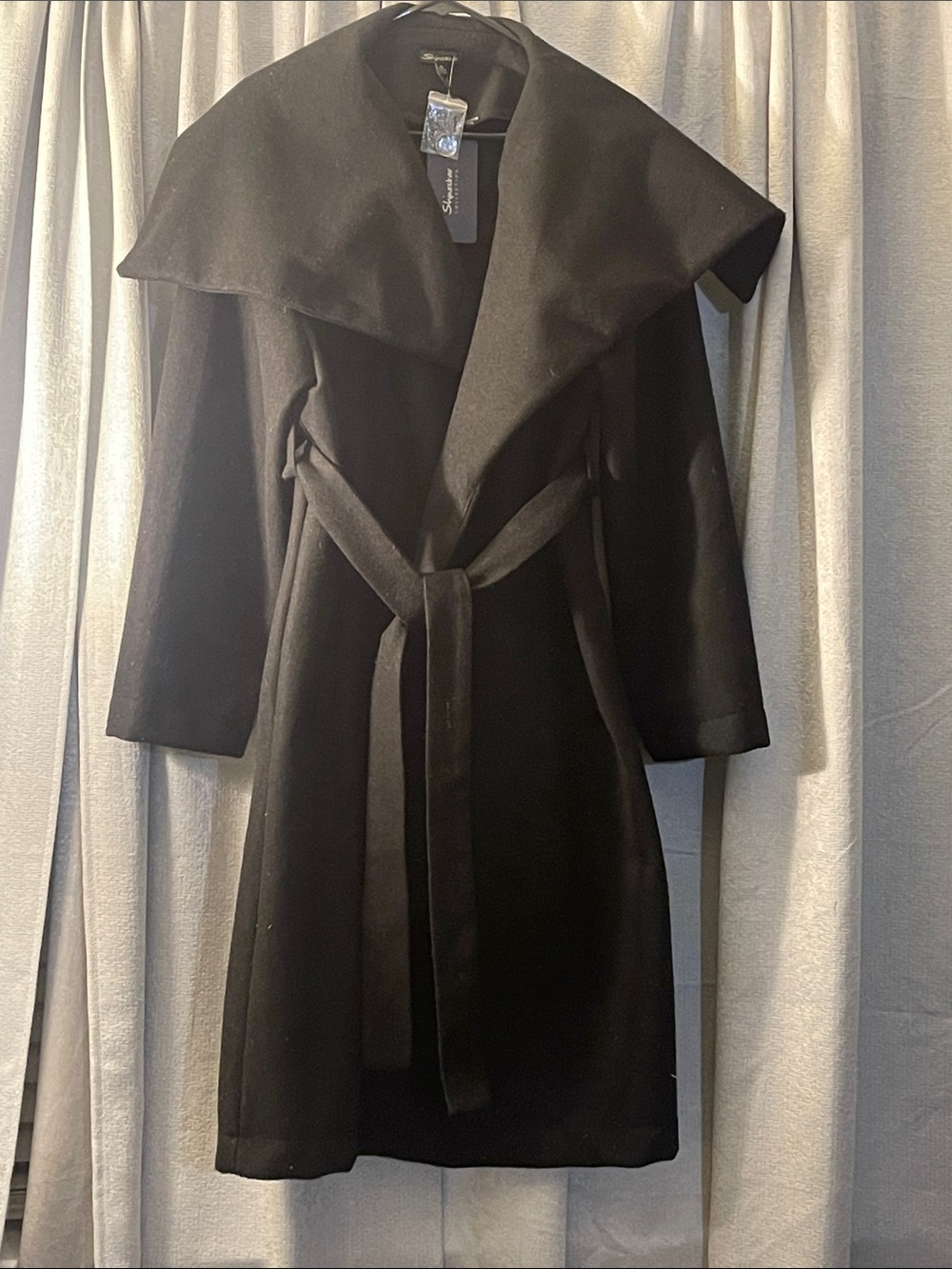 Sandro Black Wool-Blend Belted Trench Coat